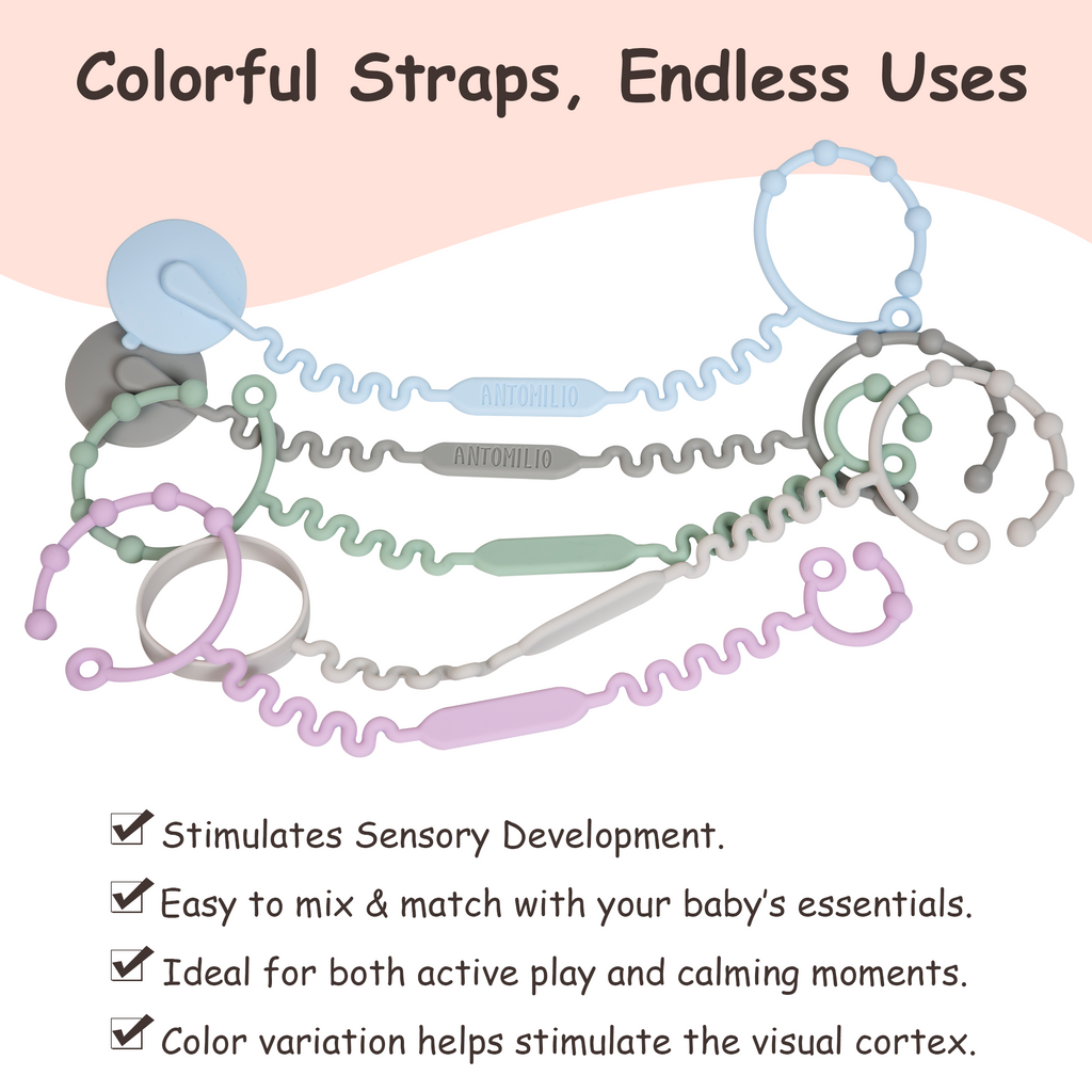 Silicone Baby Toy Straps – 5 Pack Adjustable Toy Holders for Stroller, High Chair & Car Seat – Durable Pacifier Leash, Bottle Strap & Baby Travel Essential
