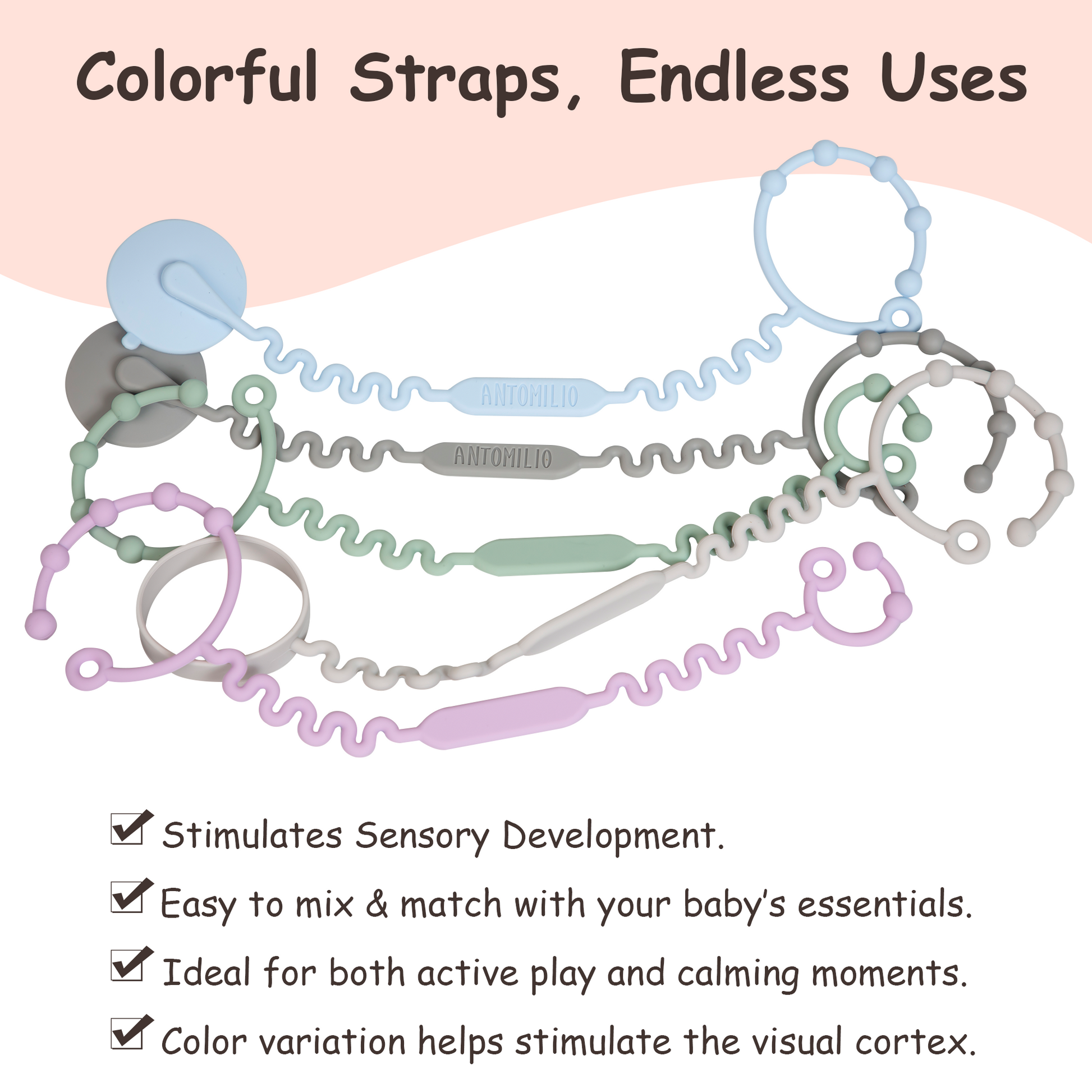 Silicone Baby Toy Straps – 5 Pack Adjustable Toy Holders for Stroller, High Chair & Car Seat – Durable Pacifier Leash, Bottle Strap & Baby Travel Essential
