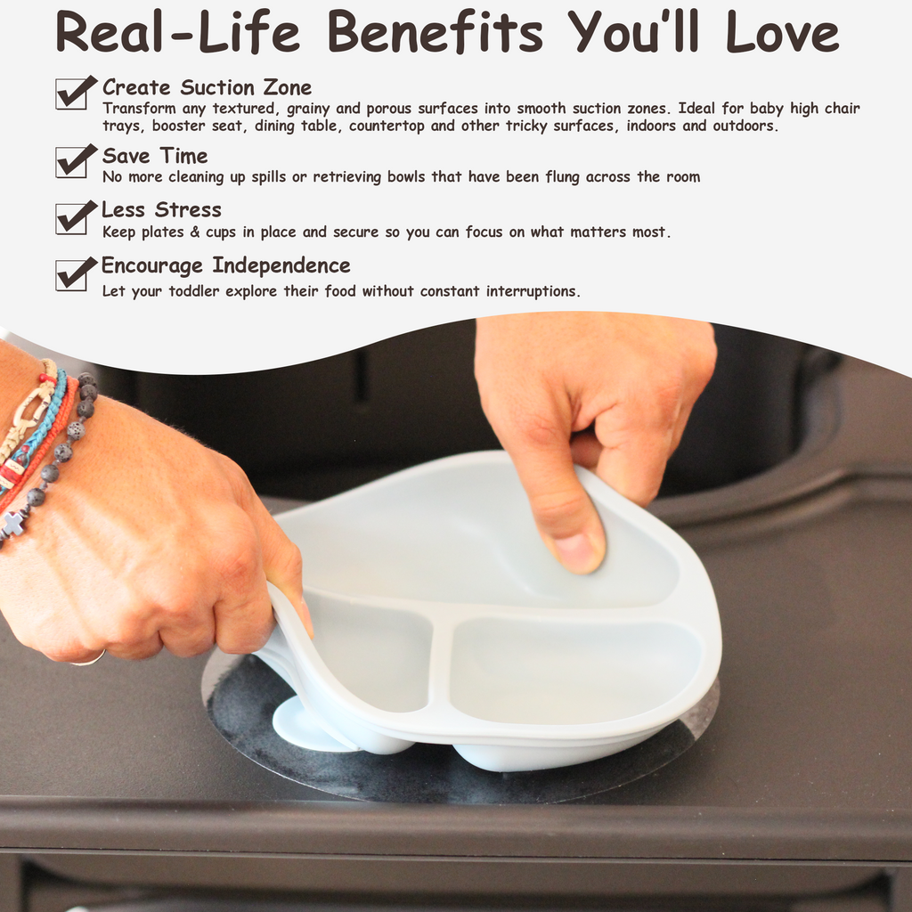 Transparent Stickers to Secure Suction Plates, Bowls & Toys – 6 Pack – Compatible with Stokke Tripp Trapp Tray, Stokke Clikk, Bugaboo Giraffe, Lalo and Others